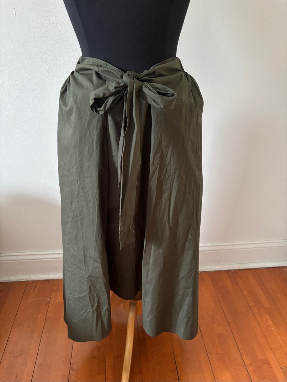 Olive Green Tie-Waist High Low Midi Skirt